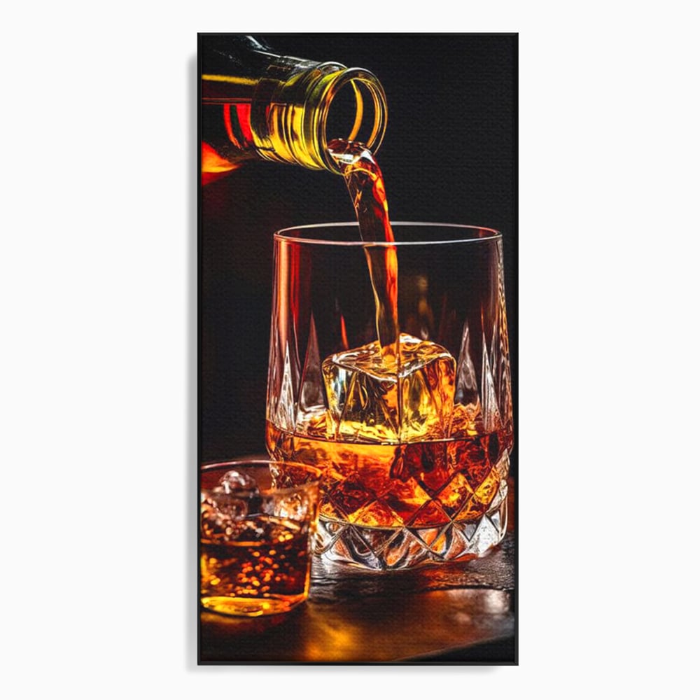 Tablou canvas cu tablou canvas cu turnare de whisky, in rama de aluminiu negru